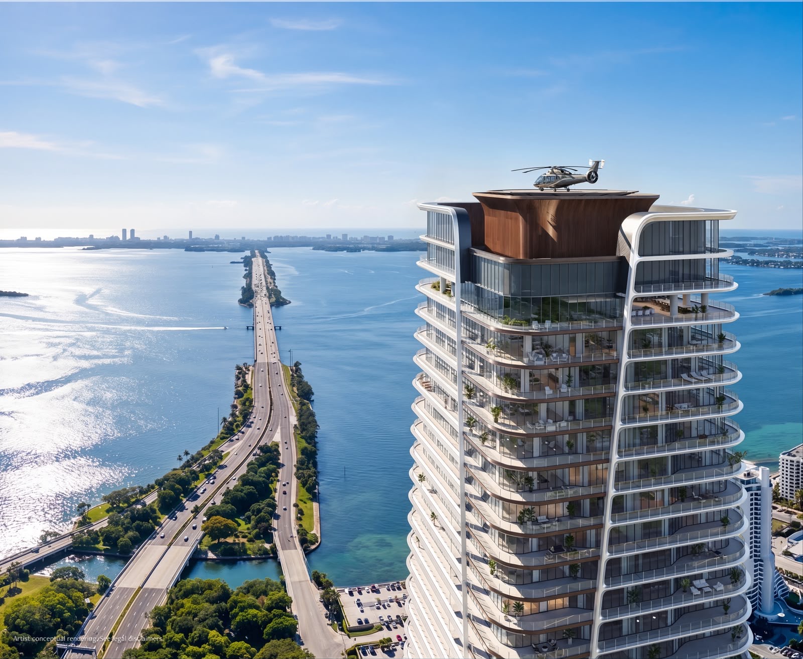 Torre de residencias de lujo frente a Biscayne Bay en Miami